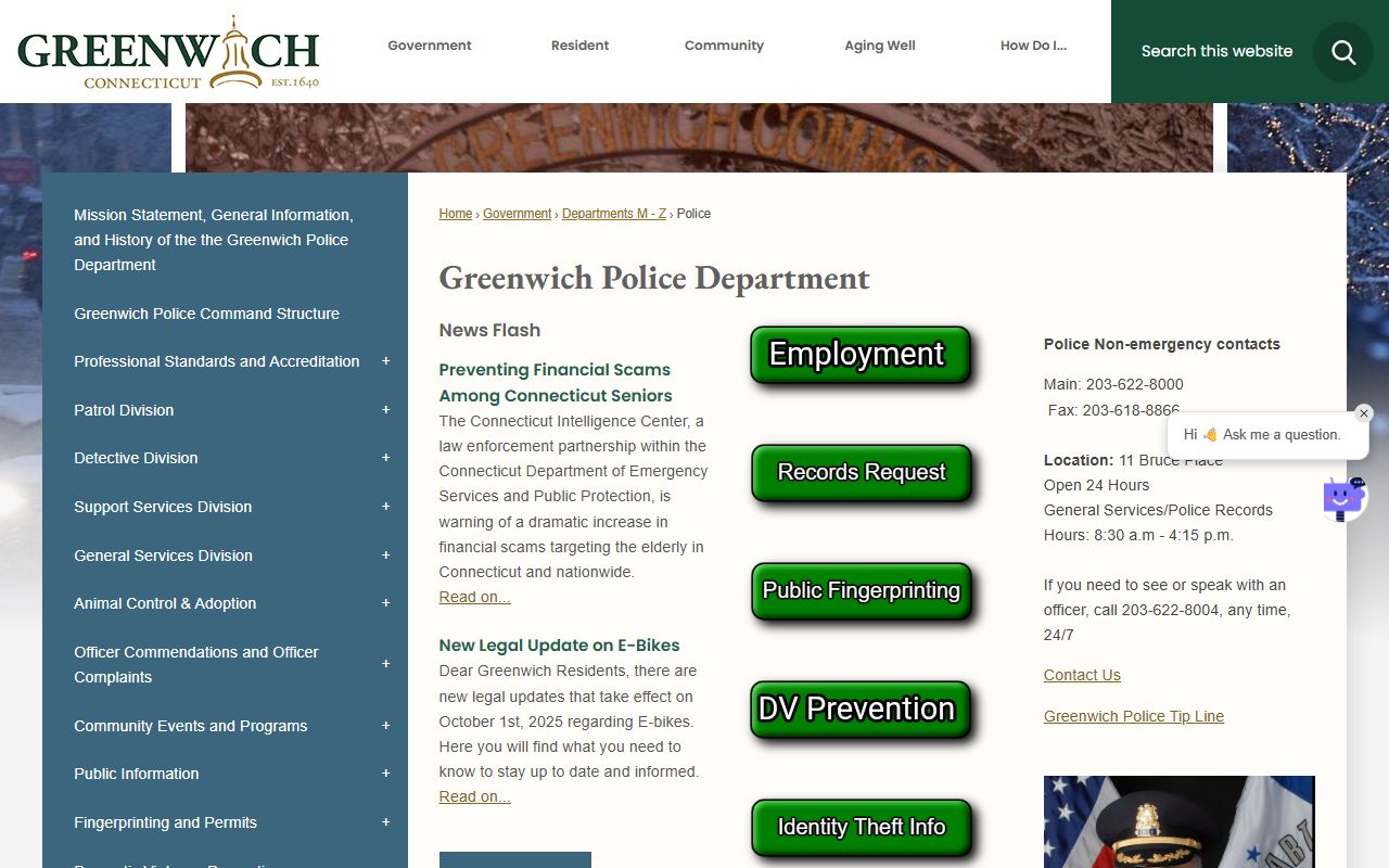 Greenwich Police Department page for recent arrest records