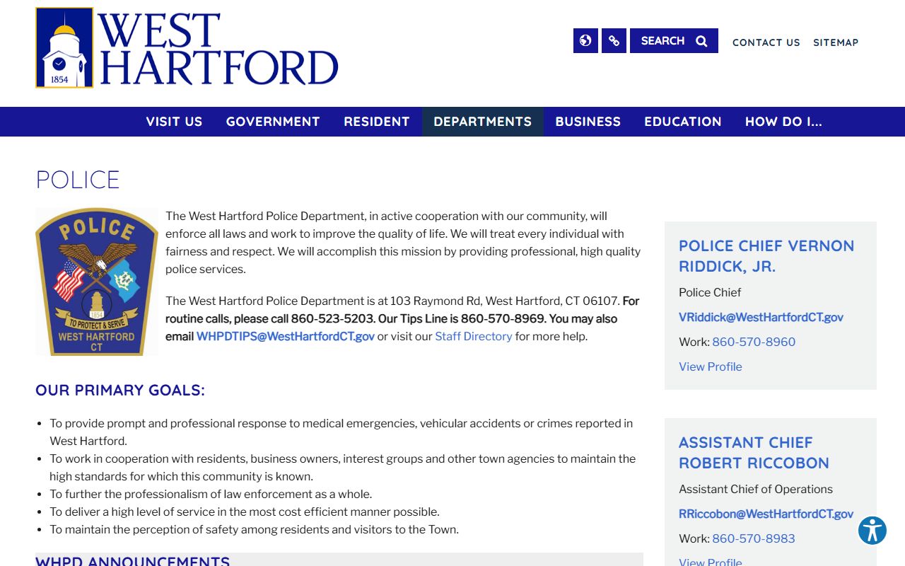 West Hartford Police Department page for Hartford County recent arrests