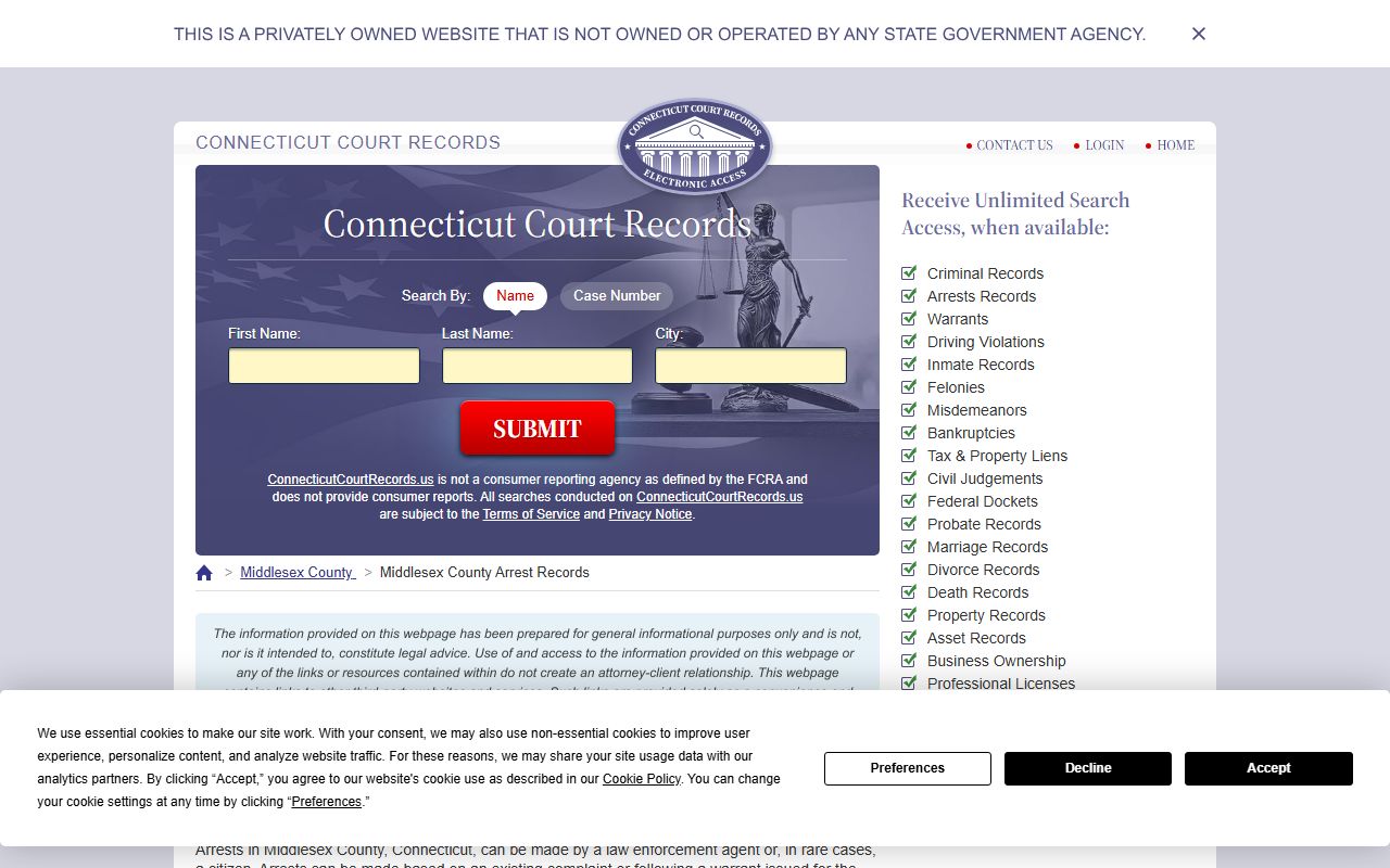 Middlesex County Connecticut recent arrest records information