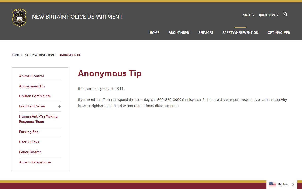New Britain Connecticut Police anonymous tip line
