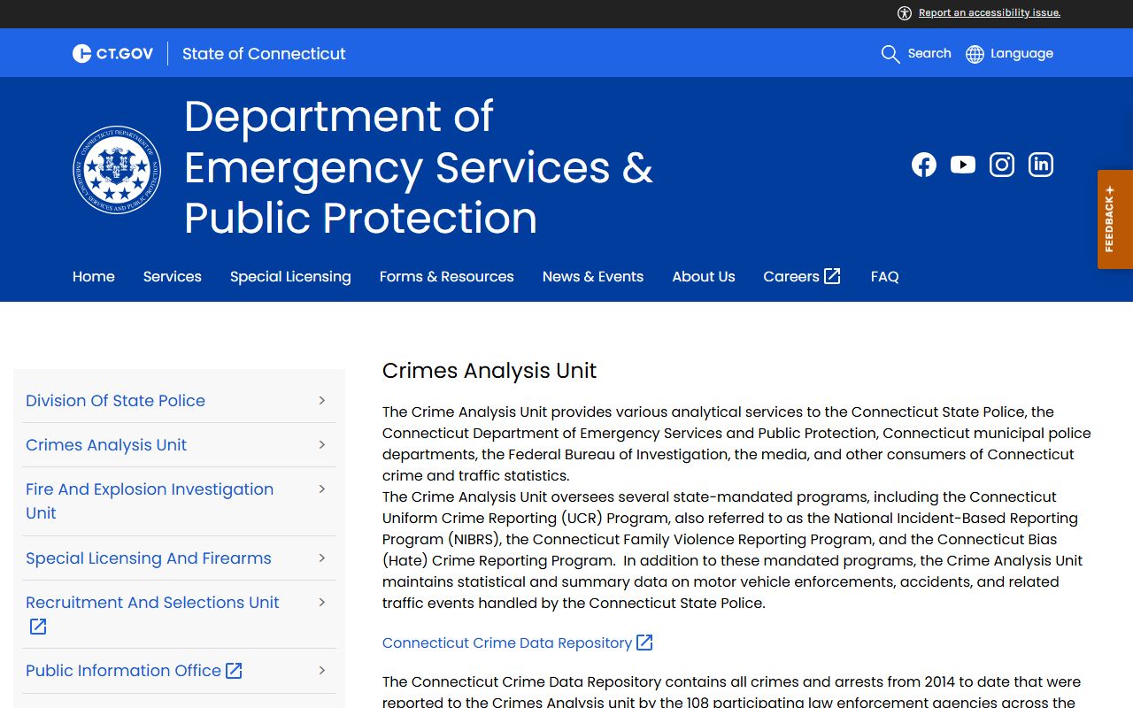 Connecticut Crimes Analysis Unit for arrest statistics