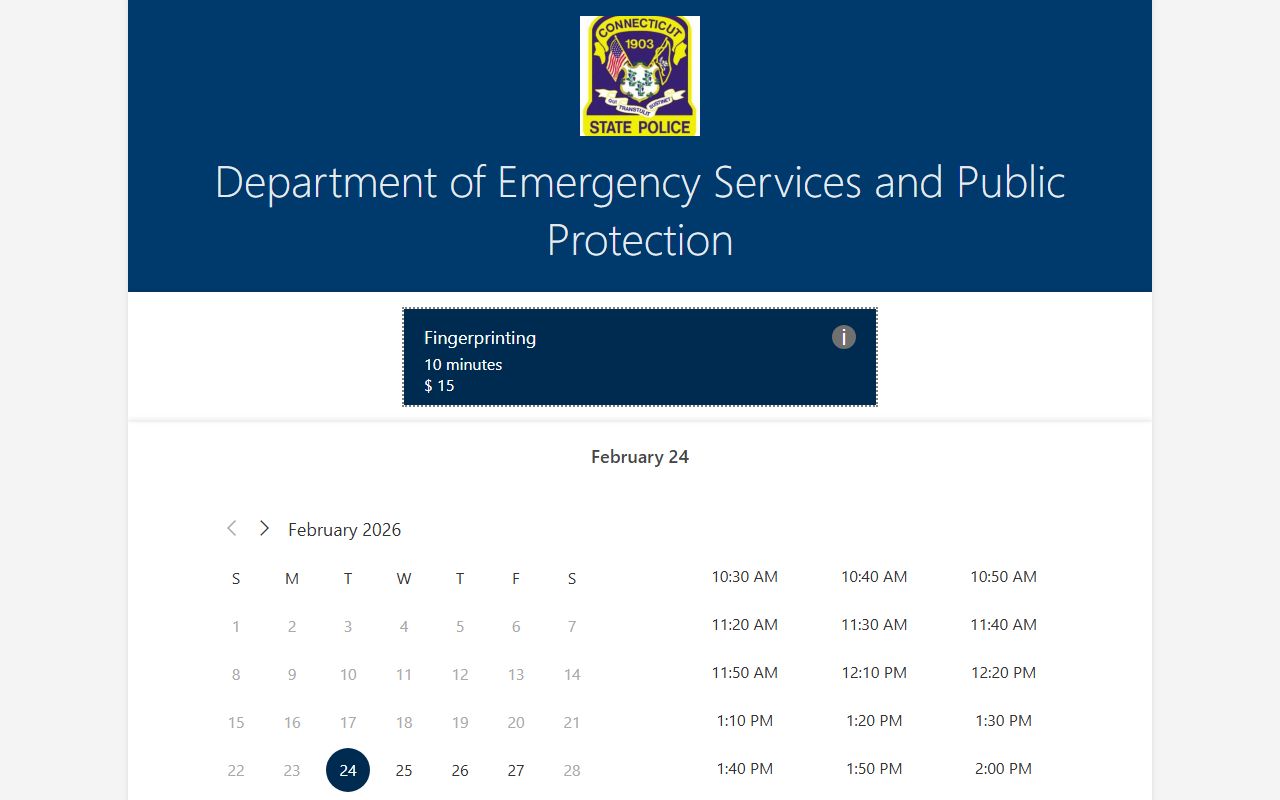 Connecticut DESPP fingerprint appointment booking for arrest record checks