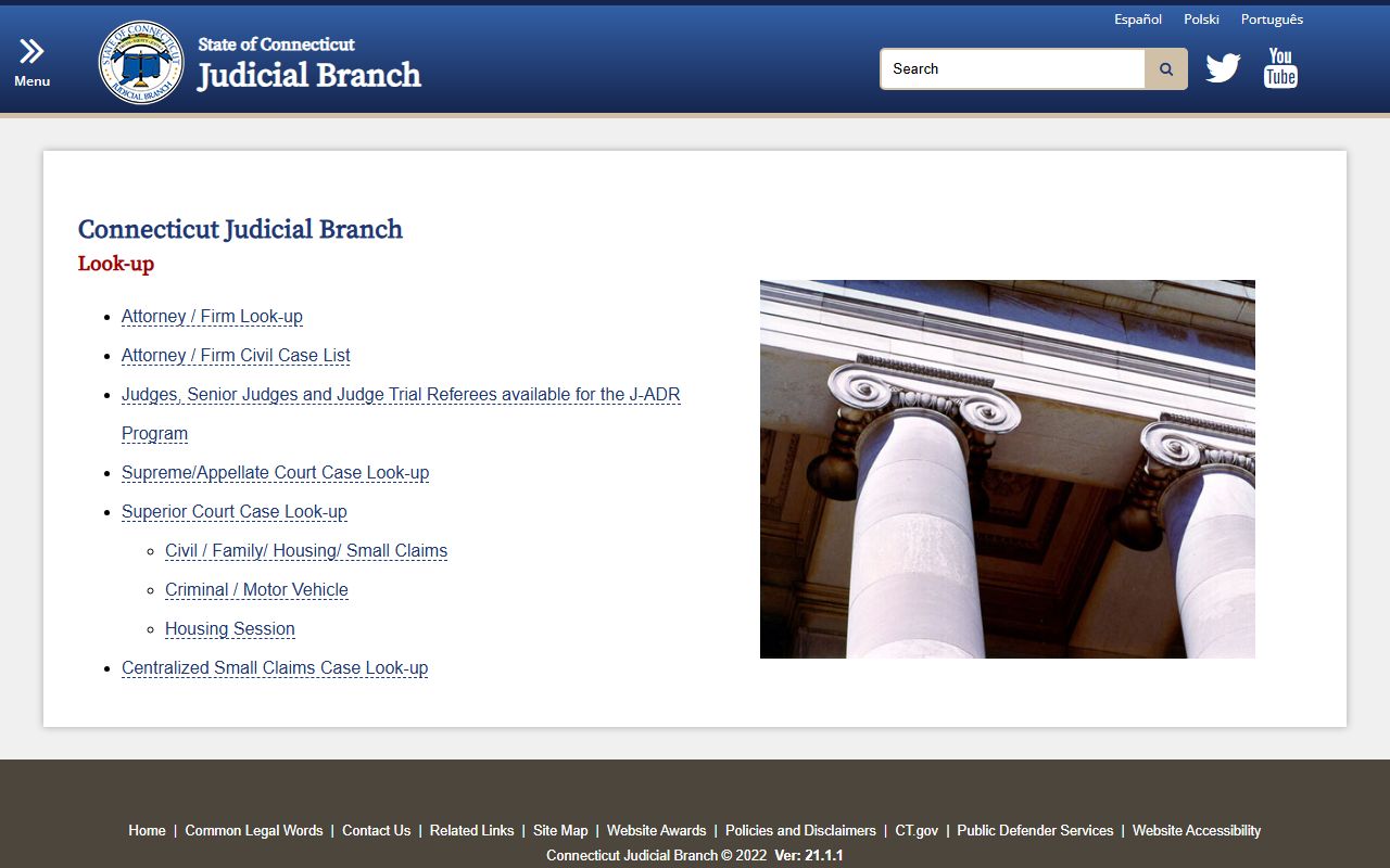 Connecticut Judicial Branch case look-up system for recent arrests